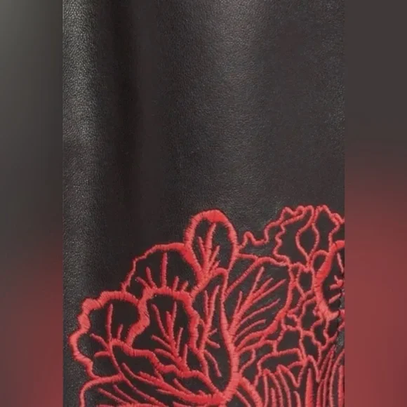 Alexander McQueen Zip Front Embroidered Peplum Leather Moto Jacket, Black, IT38 - Picture 7 of 12